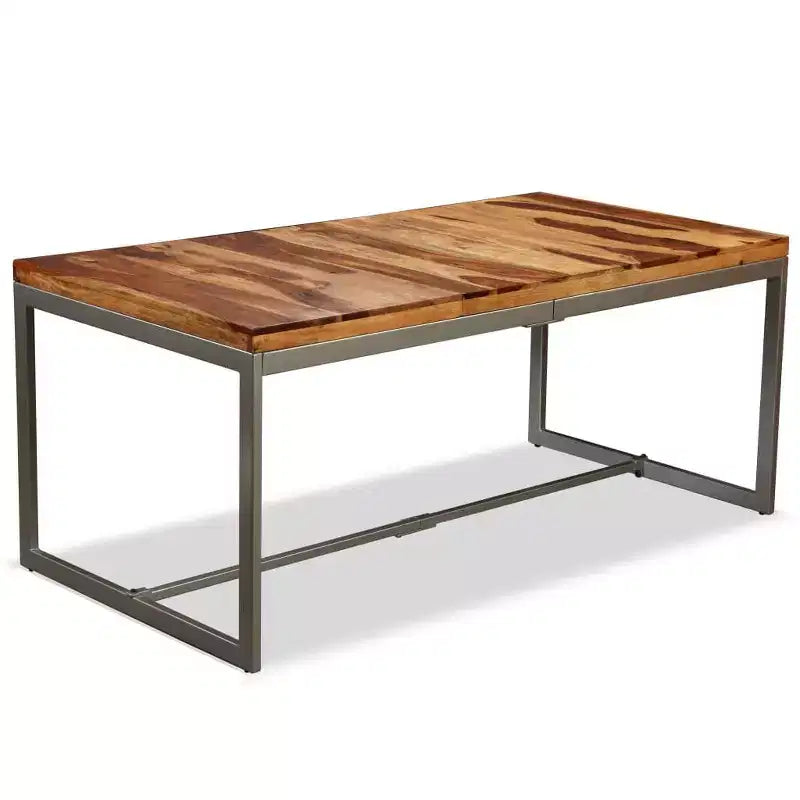 vidaXL Dining Table Brown and Black Sheesham Wood and Powder-Coated Steel