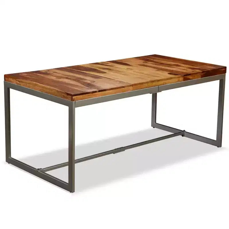 vidaXL Dining Table Brown and Black Sheesham Wood and Powder-Coated Steel