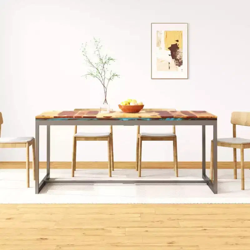 vidaXL Dining Table Brown and Black Sheesham Wood and Powder-Coated Steel
