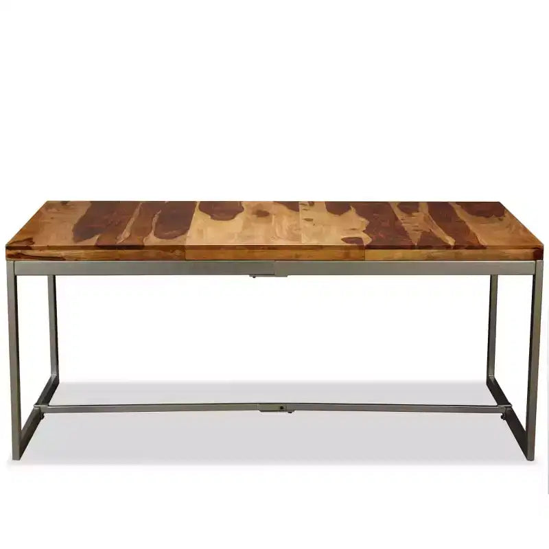 vidaXL Dining Table Brown and Black Sheesham Wood and Powder-Coated Steel