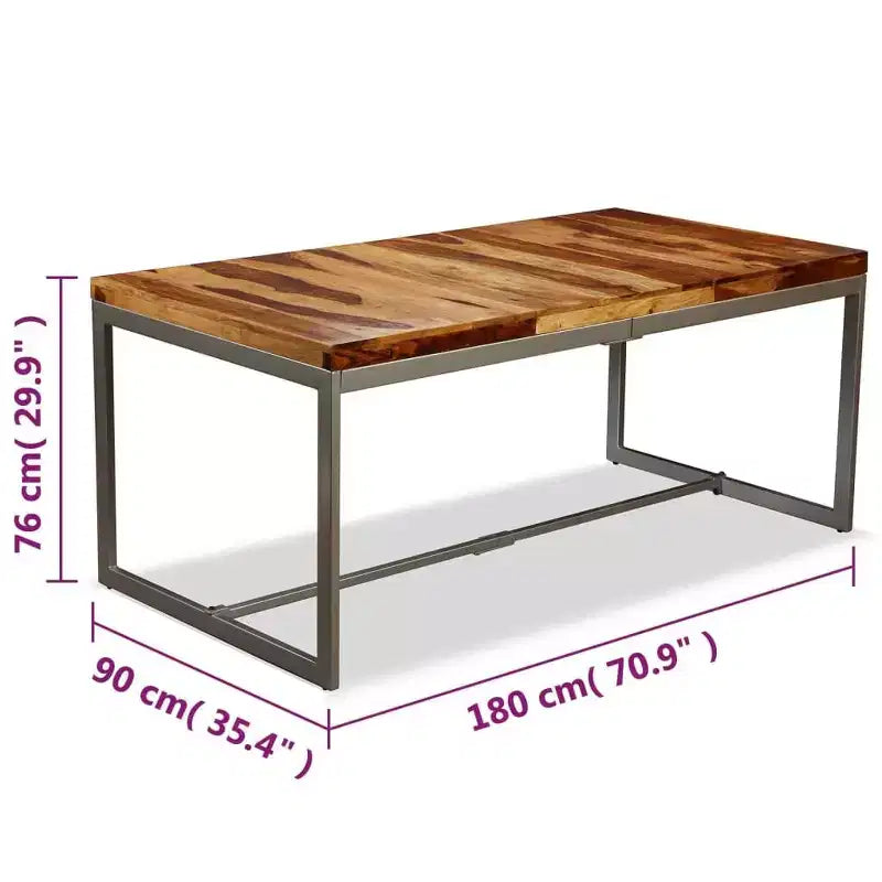 vidaXL Dining Table Brown and Black Sheesham Wood and Powder-Coated Steel
