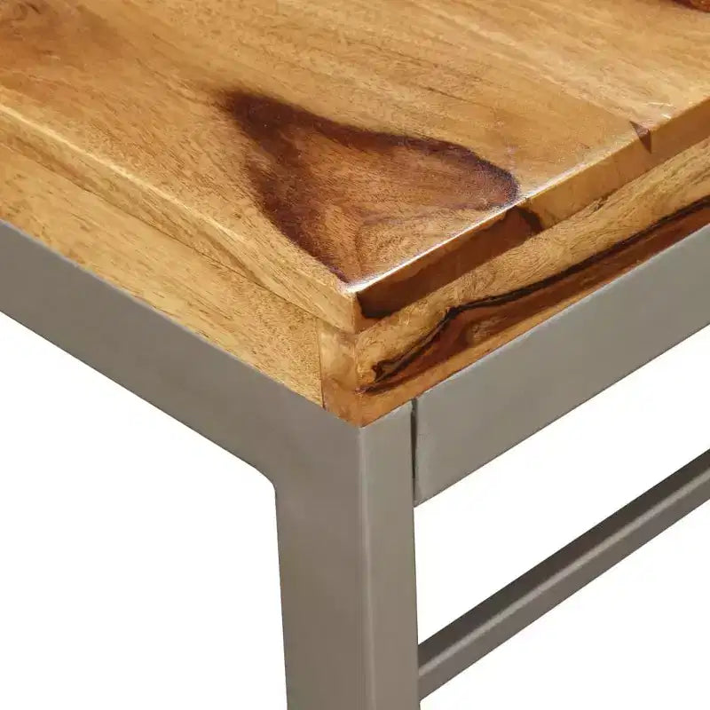 vidaXL Dining Table Brown and Black Sheesham Wood and Powder-Coated Steel