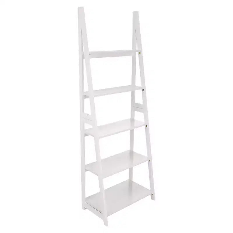PJ Wood 5 Tier Ladder Shelf Wooden Display Organizer for Books and Dcor Storage Stand for Living Room Office Indoor Use, White