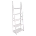 PJ Wood 5 Tier Ladder Shelf Wooden Display Organizer for Books and Dcor Storage Stand for Living Room Office Indoor Use, White