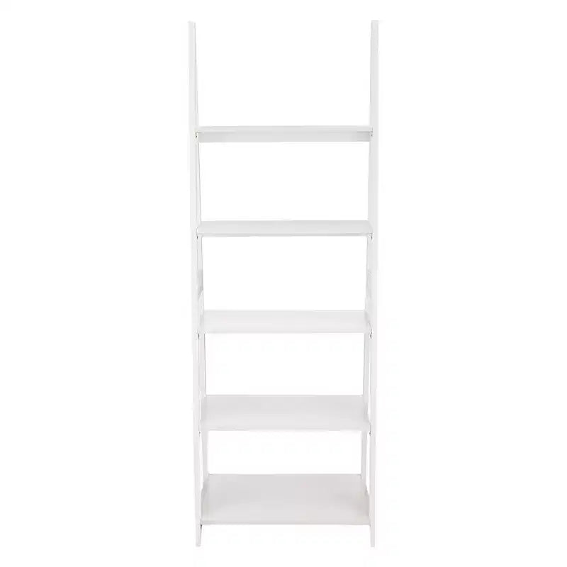 PJ Wood 5 Tier Ladder Shelf Wooden Display Organizer for Books and Dcor Storage Stand for Living Room Office Indoor Use, White