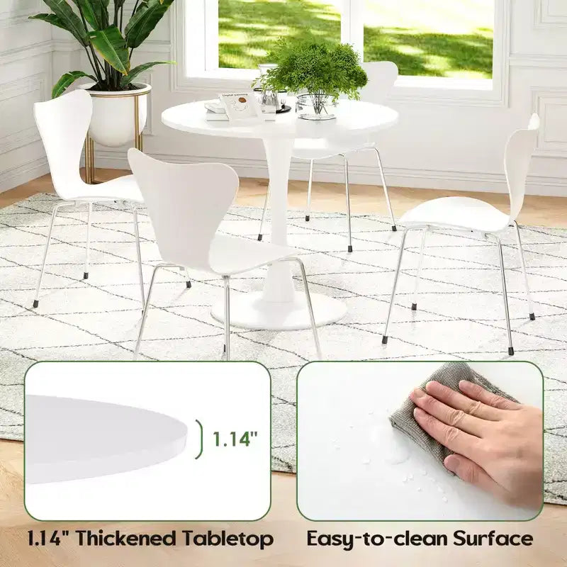 31.5 Small Round Dining Tulip Table Seats Up to 2-4 People,Wood Tabletop with Metal Pedestal Base