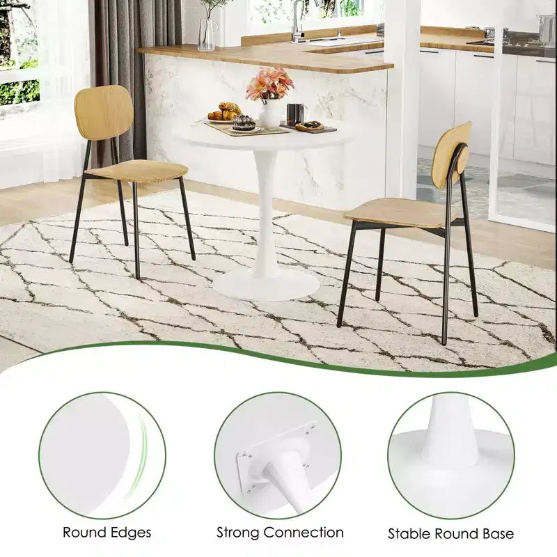 31.5 Small Round Dining Tulip Table Seats Up to 2-4 People,Wood Tabletop with Metal Pedestal Base