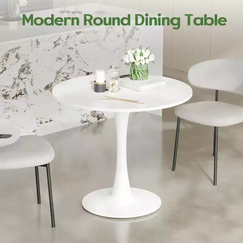 31.5 Small Round Dining Tulip Table Seats Up to 2-4 People,Wood Tabletop with Metal Pedestal Base