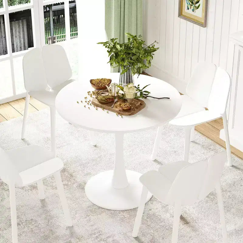 31.5 Small Round Dining Tulip Table Seats Up to 2-4 People,Wood Tabletop with Metal Pedestal Base