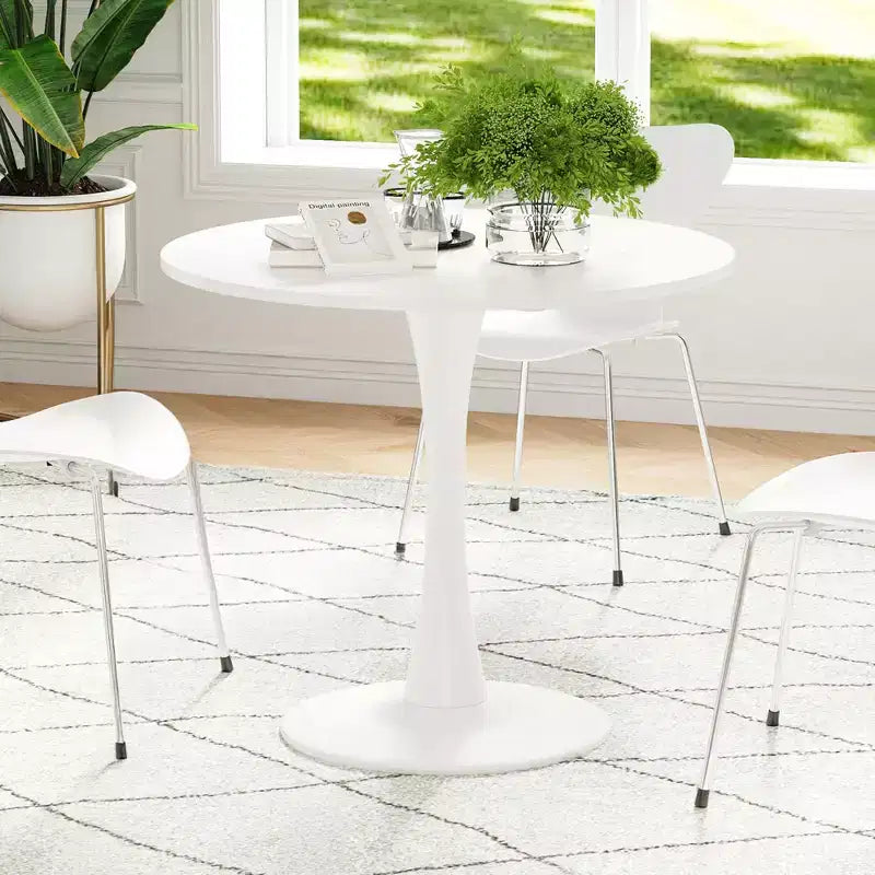 31.5 Small Round Dining Tulip Table Seats Up to 2-4 People,Wood Tabletop with Metal Pedestal Base