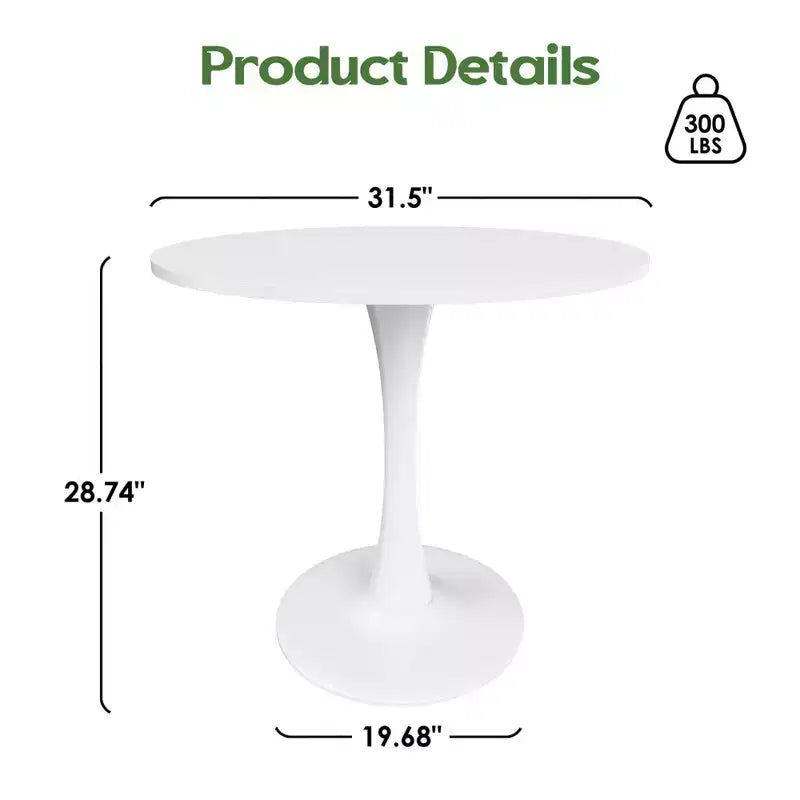 31.5 Small Round Dining Tulip Table Seats Up to 2-4 People,Wood Tabletop with Metal Pedestal Base