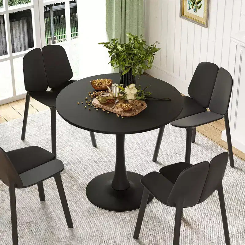 31.5 Small Round Dining Tulip Table Seats Up to 2-4 People,Wood Tabletop with Metal Pedestal Base