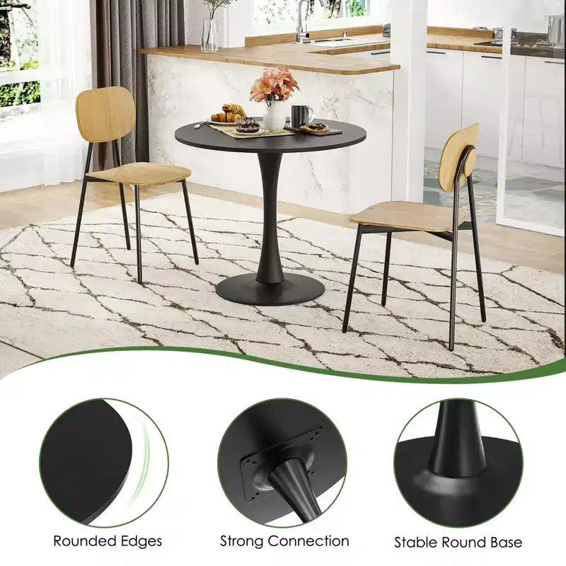 31.5 Small Round Dining Tulip Table Seats Up to 2-4 People,Wood Tabletop with Metal Pedestal Base