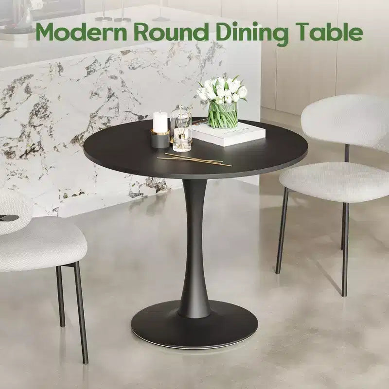 31.5 Small Round Dining Tulip Table Seats Up to 2-4 People,Wood Tabletop with Metal Pedestal Base