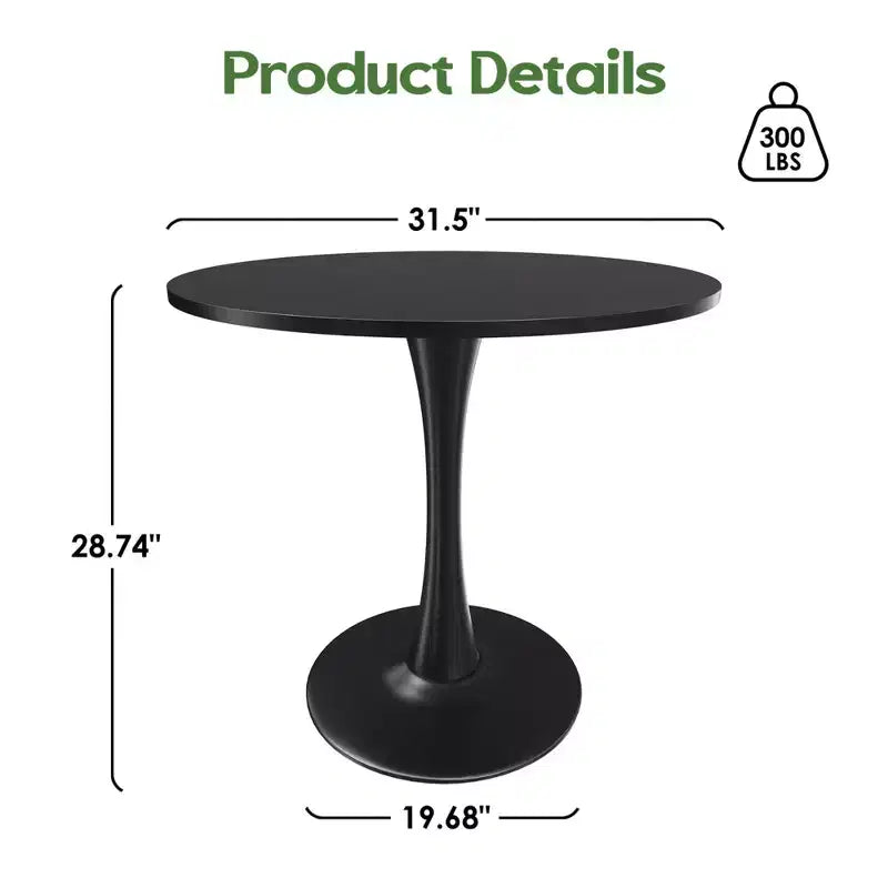 31.5 Small Round Dining Tulip Table Seats Up to 2-4 People,Wood Tabletop with Metal Pedestal Base