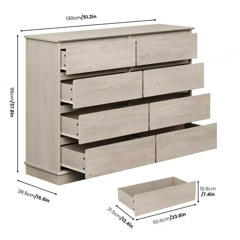 8 Drawer Dressers for Bedroom, Chest of Drawers with Deep Drawers, Large Double Dresser for Closet with Wide Top, Horizontal Wooden Dresser for Living