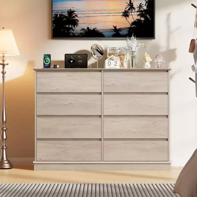 8 Drawer Dressers for Bedroom, Chest of Drawers with Deep Drawers, Large Double Dresser for Closet with Wide Top, Horizontal Wooden Dresser for Living