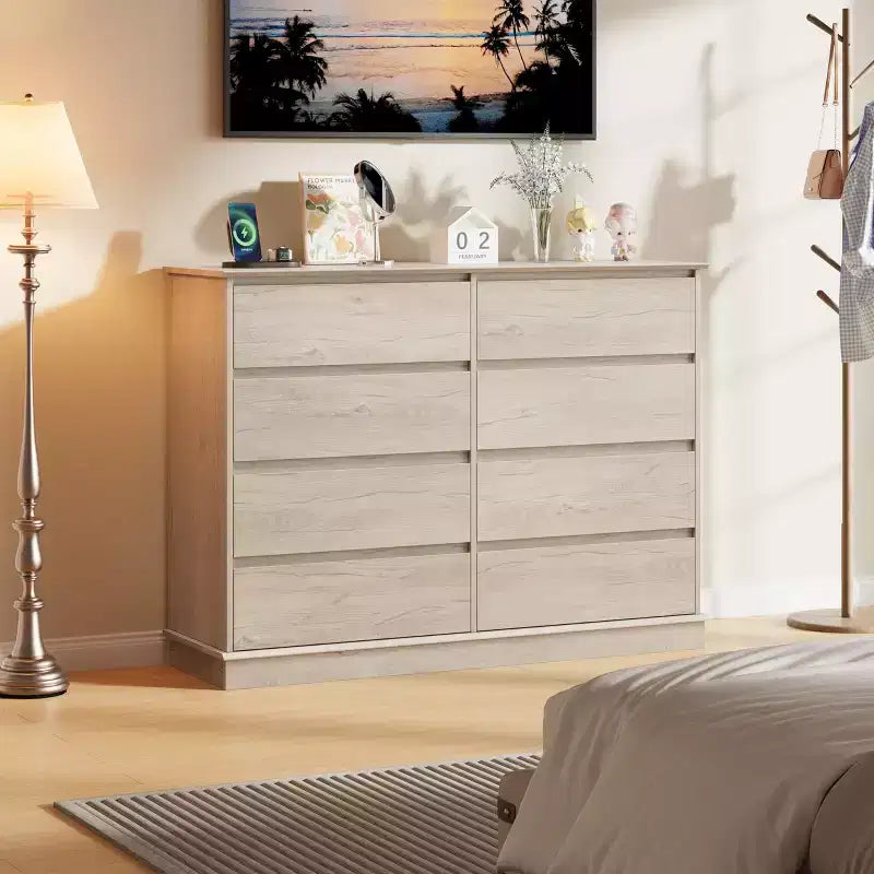 8 Drawer Dressers for Bedroom, Chest of Drawers with Deep Drawers, Large Double Dresser for Closet with Wide Top, Horizontal Wooden Dresser for Living