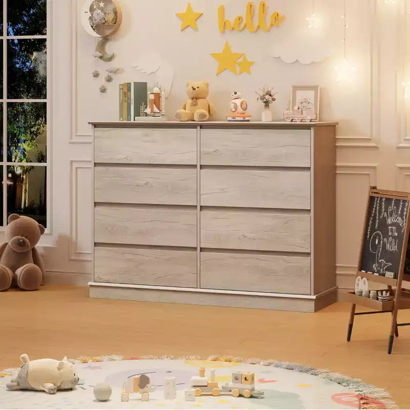 8 Drawer Dressers for Bedroom, Chest of Drawers with Deep Drawers, Large Double Dresser for Closet with Wide Top, Horizontal Wooden Dresser for Living