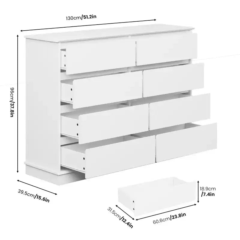 8 Drawer Dressers for Bedroom, Chest of Drawers with Deep Drawers, Large Double Dresser for Closet with Wide Top, Horizontal Wooden Dresser for Living