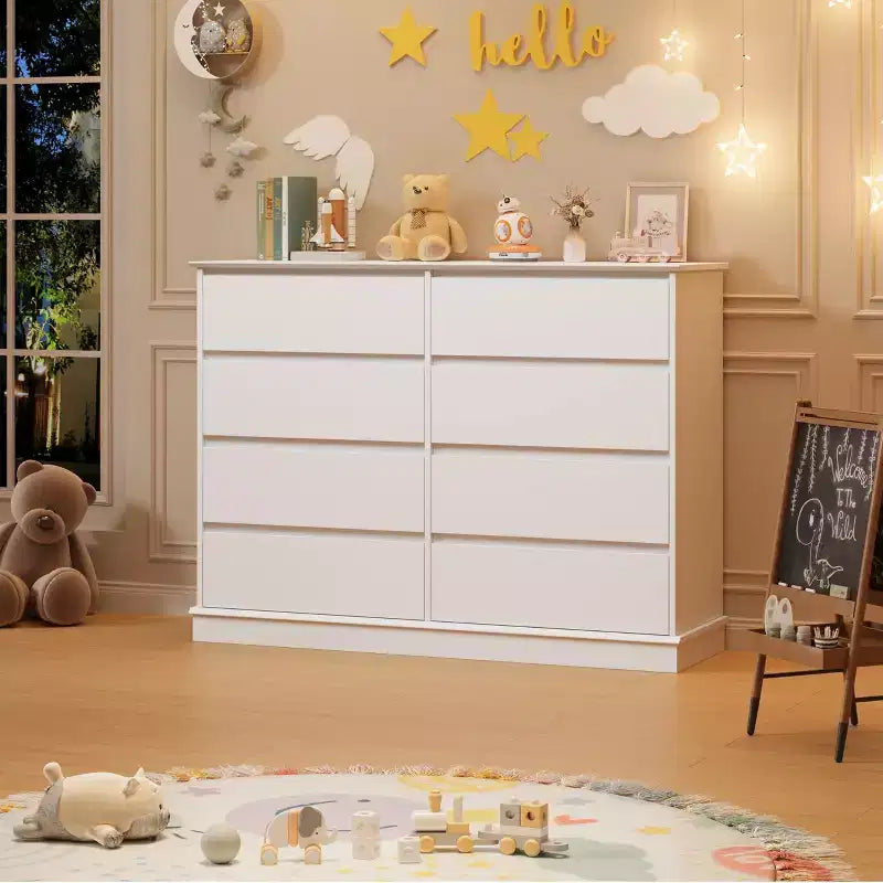 8 Drawer Dressers for Bedroom, Chest of Drawers with Deep Drawers, Large Double Dresser for Closet with Wide Top, Horizontal Wooden Dresser for Living