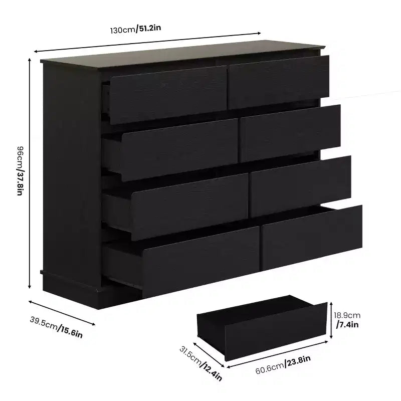 8 Drawer Dressers for Bedroom, Chest of Drawers with Deep Drawers, Large Double Dresser for Closet with Wide Top, Horizontal Wooden Dresser for Living