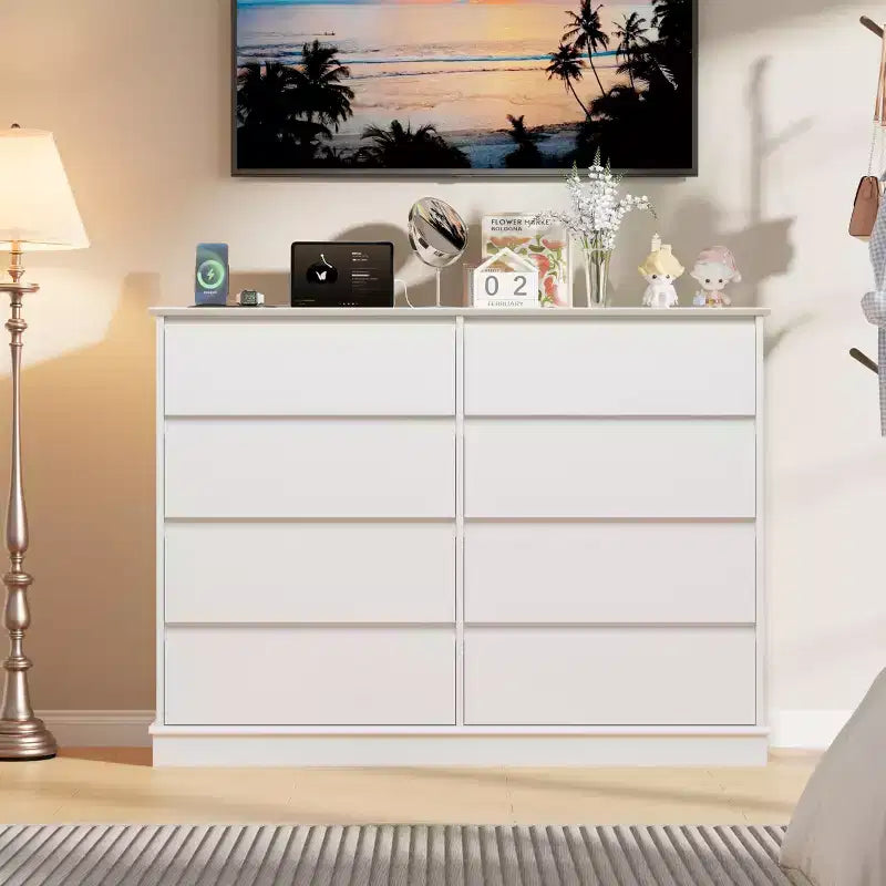 8 Drawer Dressers for Bedroom, Chest of Drawers with Deep Drawers, Large Double Dresser for Closet with Wide Top, Horizontal Wooden Dresser for Living