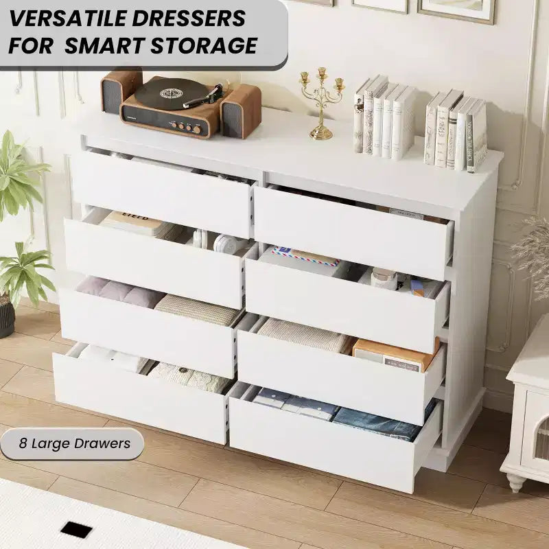 8 Drawer Dressers for Bedroom, Chest of Drawers with Deep Drawers, Large Double Dresser for Closet with Wide Top, Horizontal Wooden Dresser for Living
