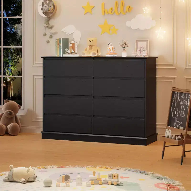 8 Drawer Dressers for Bedroom, Chest of Drawers with Deep Drawers, Large Double Dresser for Closet with Wide Top, Horizontal Wooden Dresser for Living