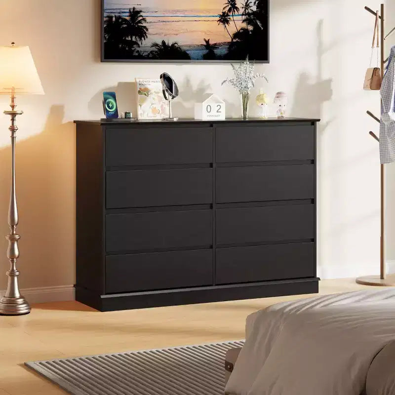8 Drawer Dressers for Bedroom, Chest of Drawers with Deep Drawers, Large Double Dresser for Closet with Wide Top, Horizontal Wooden Dresser for Living