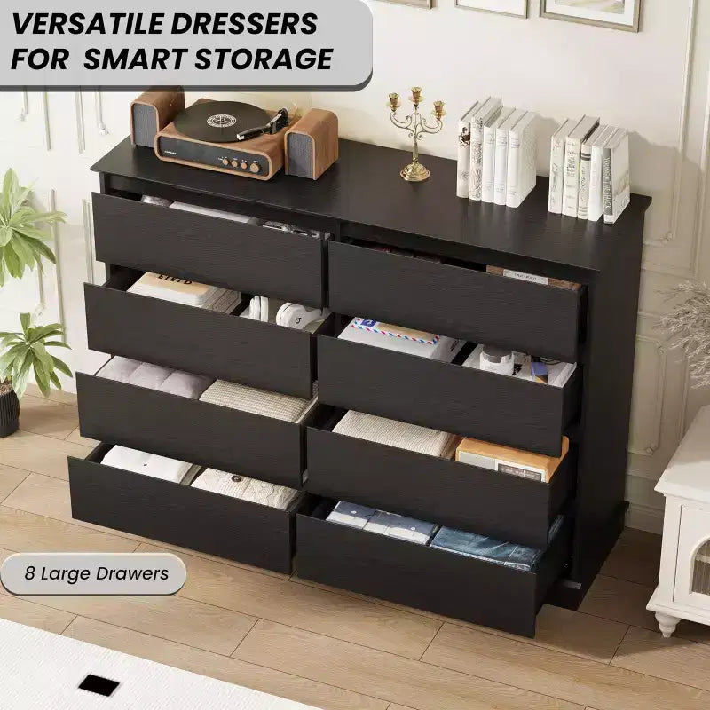 8 Drawer Dressers for Bedroom, Chest of Drawers with Deep Drawers, Large Double Dresser for Closet with Wide Top, Horizontal Wooden Dresser for Living