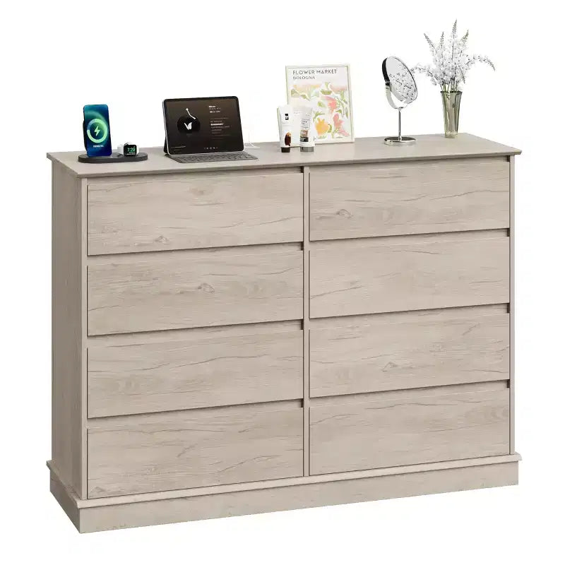 8 Drawer Dressers for Bedroom, Chest of Drawers with Deep Drawers, Large Double Dresser for Closet with Wide Top, Horizontal Wooden Dresser for Living