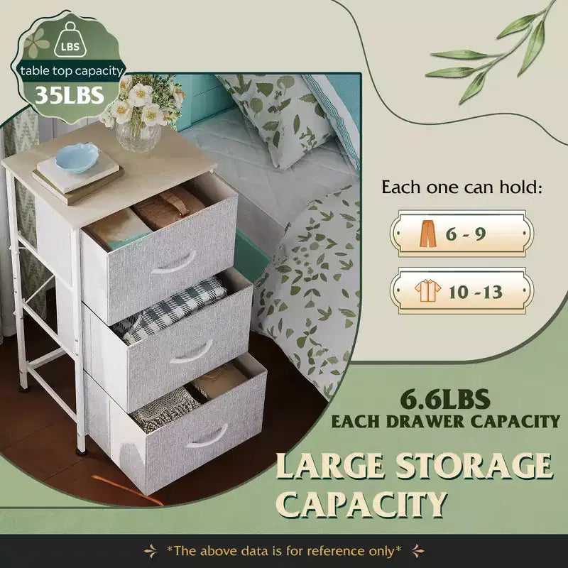 GALAXHERO Nightstand with 3 Drawers  Fabric Dresser Storage Organizer for Bedroom, Hallway, Entryway, Closets