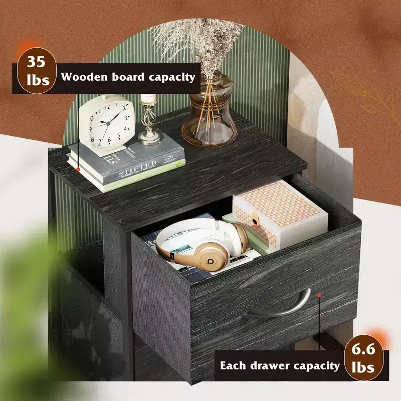 GALAXHERO Nightstand with 3 Drawers  Fabric Dresser Storage Organizer for Bedroom, Hallway, Entryway, Closets