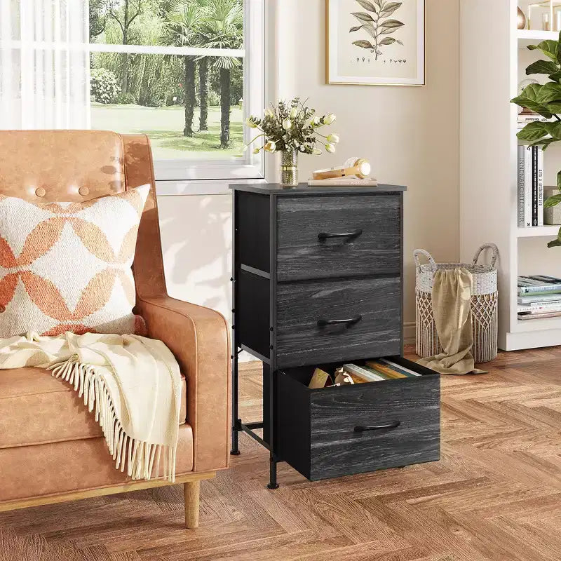 GALAXHERO Nightstand with 3 Drawers  Fabric Dresser Storage Organizer for Bedroom, Hallway, Entryway, Closets