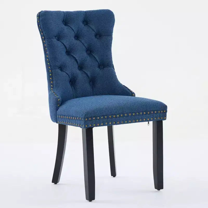 CLIHOME Set of 2 High-end Tufted Solid Wood Contemporary Flax Upholstered Linen Dining Chair with Wood Legs Nailhead Trim