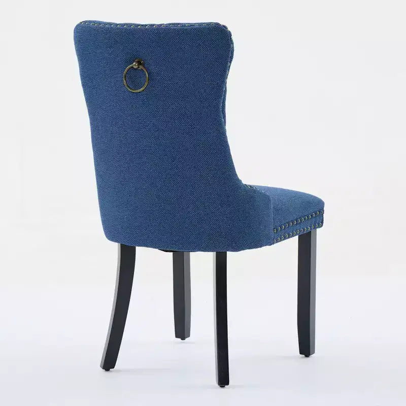 CLIHOME Set of 2 High-end Tufted Solid Wood Contemporary Flax Upholstered Linen Dining Chair with Wood Legs Nailhead Trim