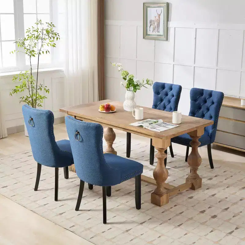 CLIHOME Set of 2 High-end Tufted Solid Wood Contemporary Flax Upholstered Linen Dining Chair with Wood Legs Nailhead Trim