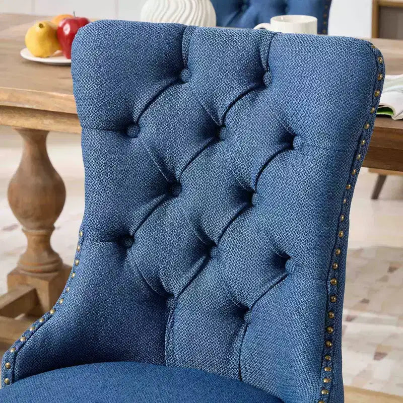 CLIHOME Set of 2 High-end Tufted Solid Wood Contemporary Flax Upholstered Linen Dining Chair with Wood Legs Nailhead Trim