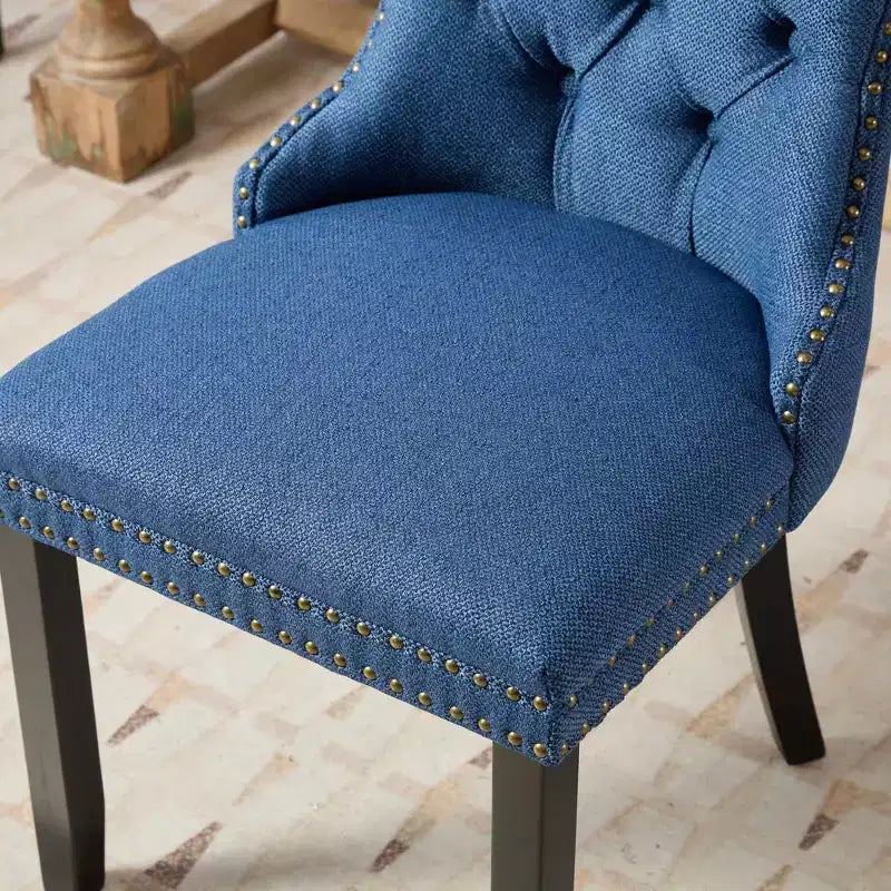 CLIHOME Set of 2 High-end Tufted Solid Wood Contemporary Flax Upholstered Linen Dining Chair with Wood Legs Nailhead Trim