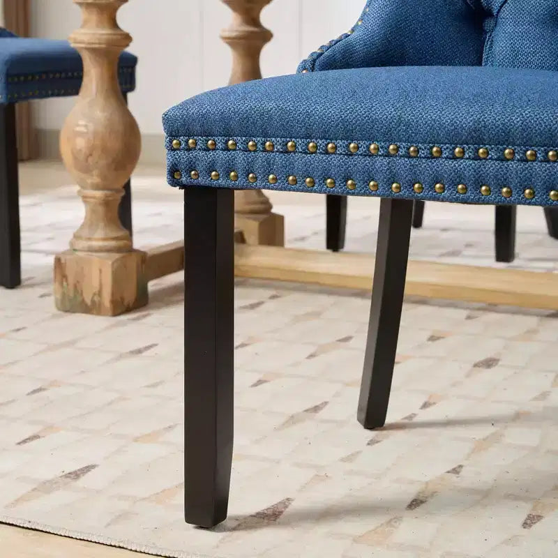 CLIHOME Set of 2 High-end Tufted Solid Wood Contemporary Flax Upholstered Linen Dining Chair with Wood Legs Nailhead Trim