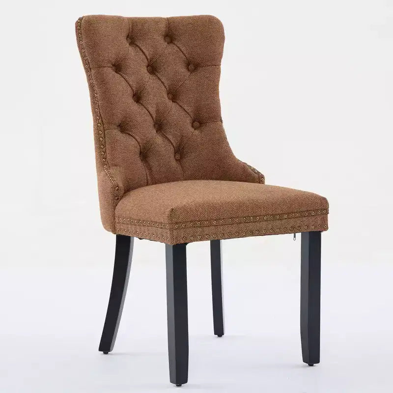 CLIHOME Set of 2 High-end Tufted Solid Wood Contemporary Flax Upholstered Linen Dining Chair with Wood Legs Nailhead Trim