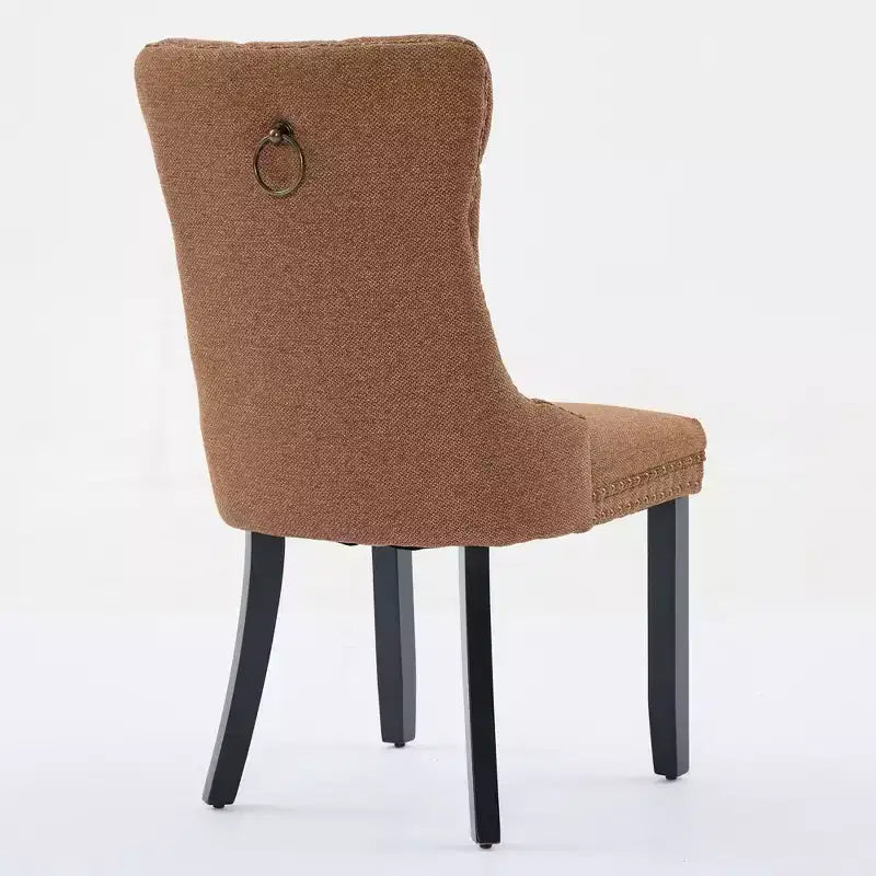 CLIHOME Set of 2 High-end Tufted Solid Wood Contemporary Flax Upholstered Linen Dining Chair with Wood Legs Nailhead Trim