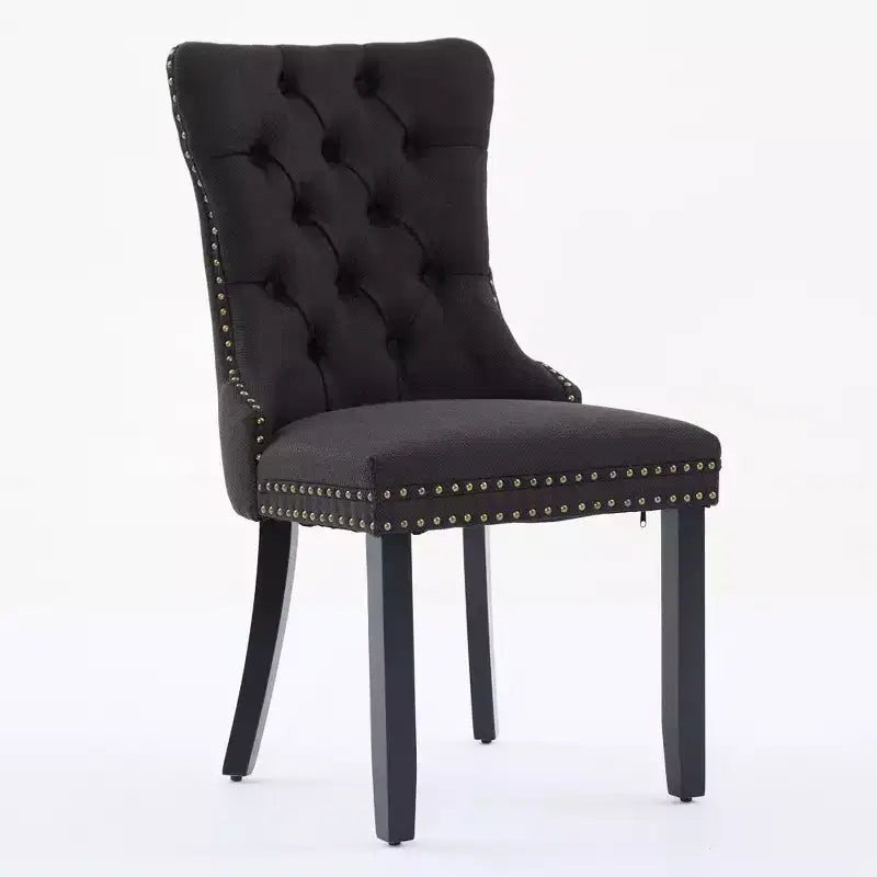 CLIHOME Set of 2 High-end Tufted Solid Wood Contemporary Flax Upholstered Linen Dining Chair with Wood Legs Nailhead Trim