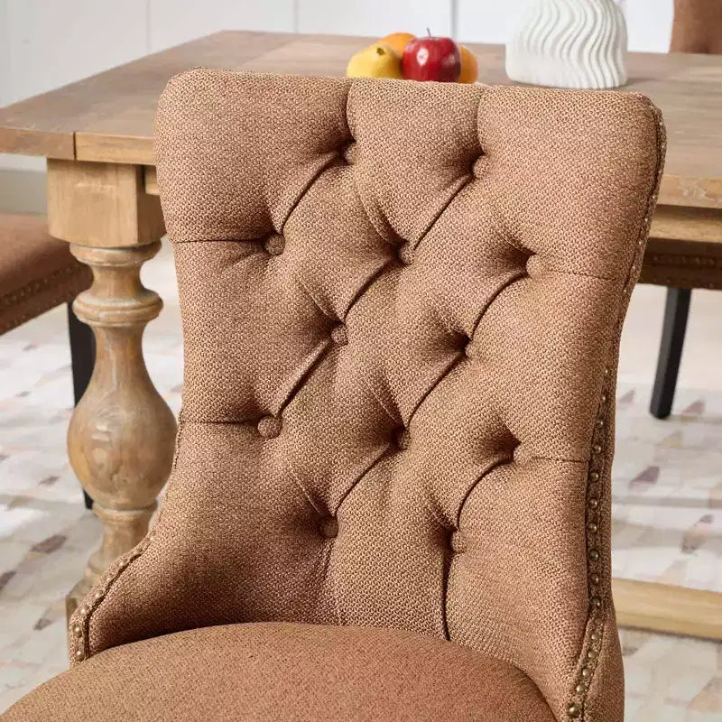 CLIHOME Set of 2 High-end Tufted Solid Wood Contemporary Flax Upholstered Linen Dining Chair with Wood Legs Nailhead Trim