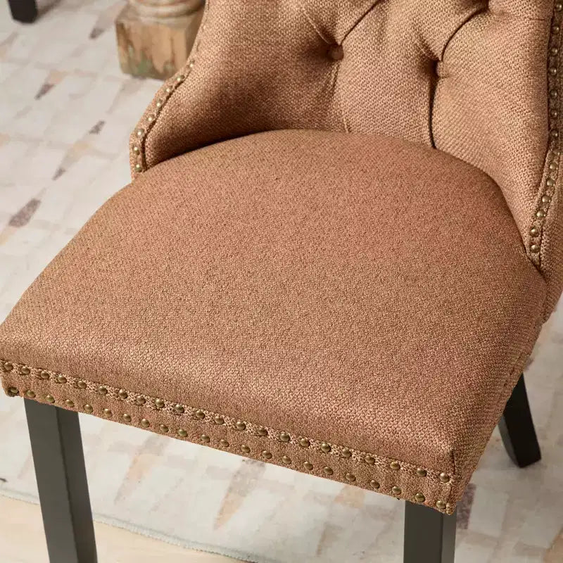 CLIHOME Set of 2 High-end Tufted Solid Wood Contemporary Flax Upholstered Linen Dining Chair with Wood Legs Nailhead Trim