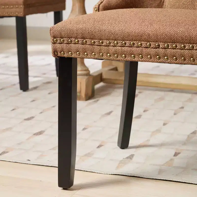 CLIHOME Set of 2 High-end Tufted Solid Wood Contemporary Flax Upholstered Linen Dining Chair with Wood Legs Nailhead Trim