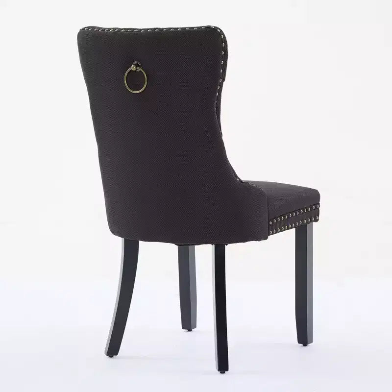 CLIHOME Set of 2 High-end Tufted Solid Wood Contemporary Flax Upholstered Linen Dining Chair with Wood Legs Nailhead Trim