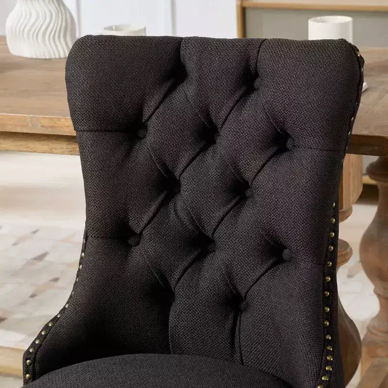CLIHOME Set of 2 High-end Tufted Solid Wood Contemporary Flax Upholstered Linen Dining Chair with Wood Legs Nailhead Trim