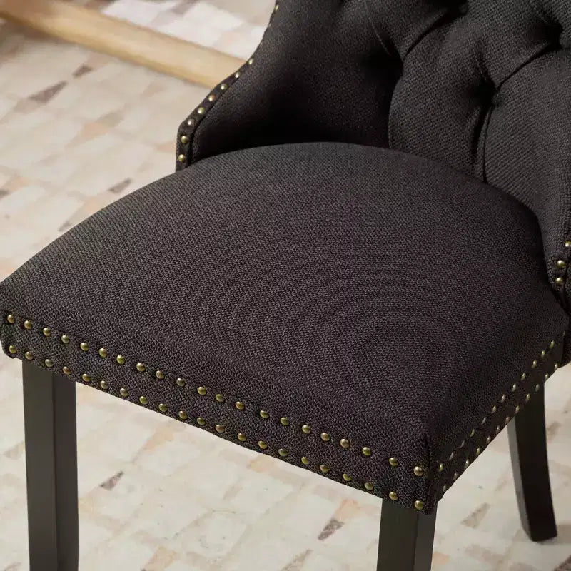 CLIHOME Set of 2 High-end Tufted Solid Wood Contemporary Flax Upholstered Linen Dining Chair with Wood Legs Nailhead Trim